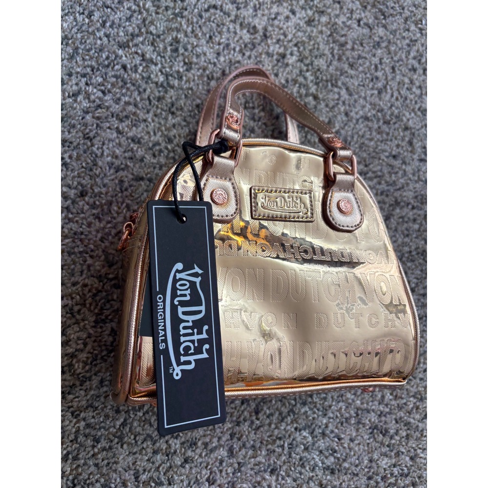 NWT Von Dutch Rose Gold Metallic Y2K Mini Bowling Bag